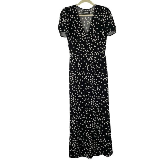 Reformation Black Floral Jumpsuit Wide Leg Button Up Women's Size 4 Prairie - Picture 1 of 16